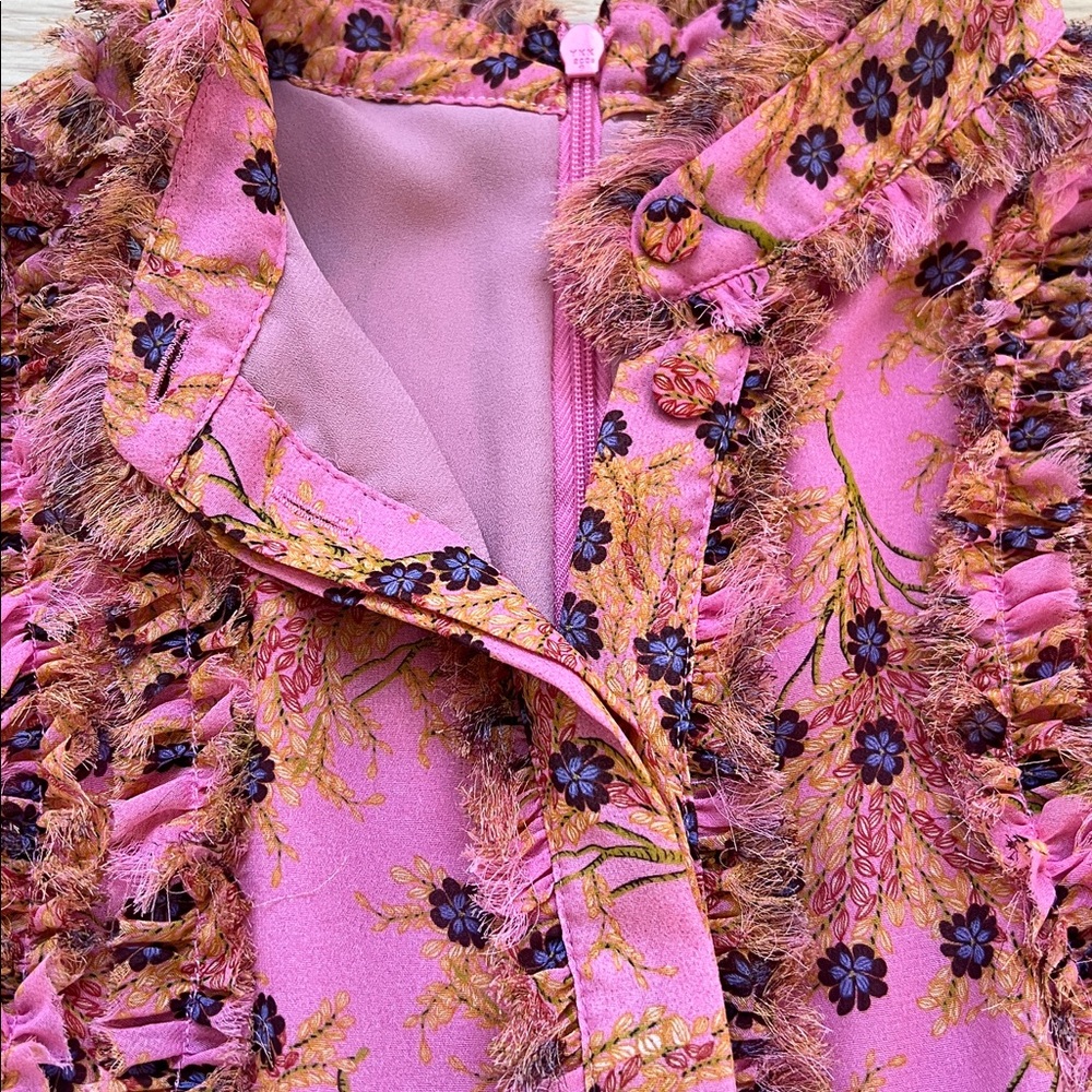 ALEXIS Karina Pink Floral Dress Ruffles Long Sheer Sleeves Size Small - Picture 8 of 12